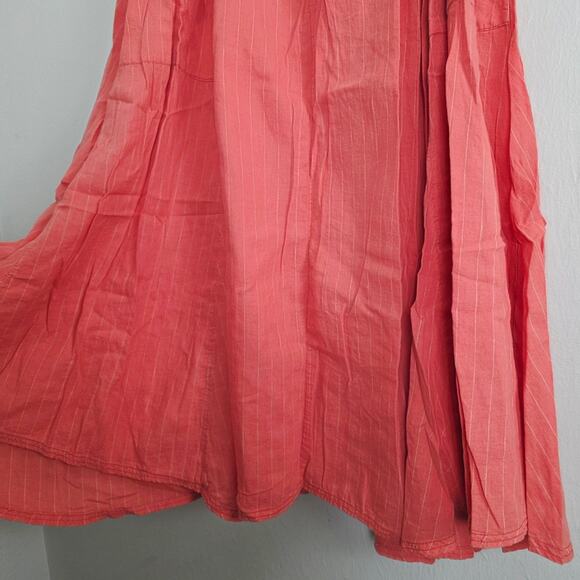 Free People Coral Orange Striped Linen Blend Midi Skirt Drawstring Pockets M - Picture 5 of 14